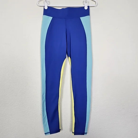 Michi Canyon Colorblock Compression Leggings Blue Yellow Small Luxury Activewear - Picture 3 of 12